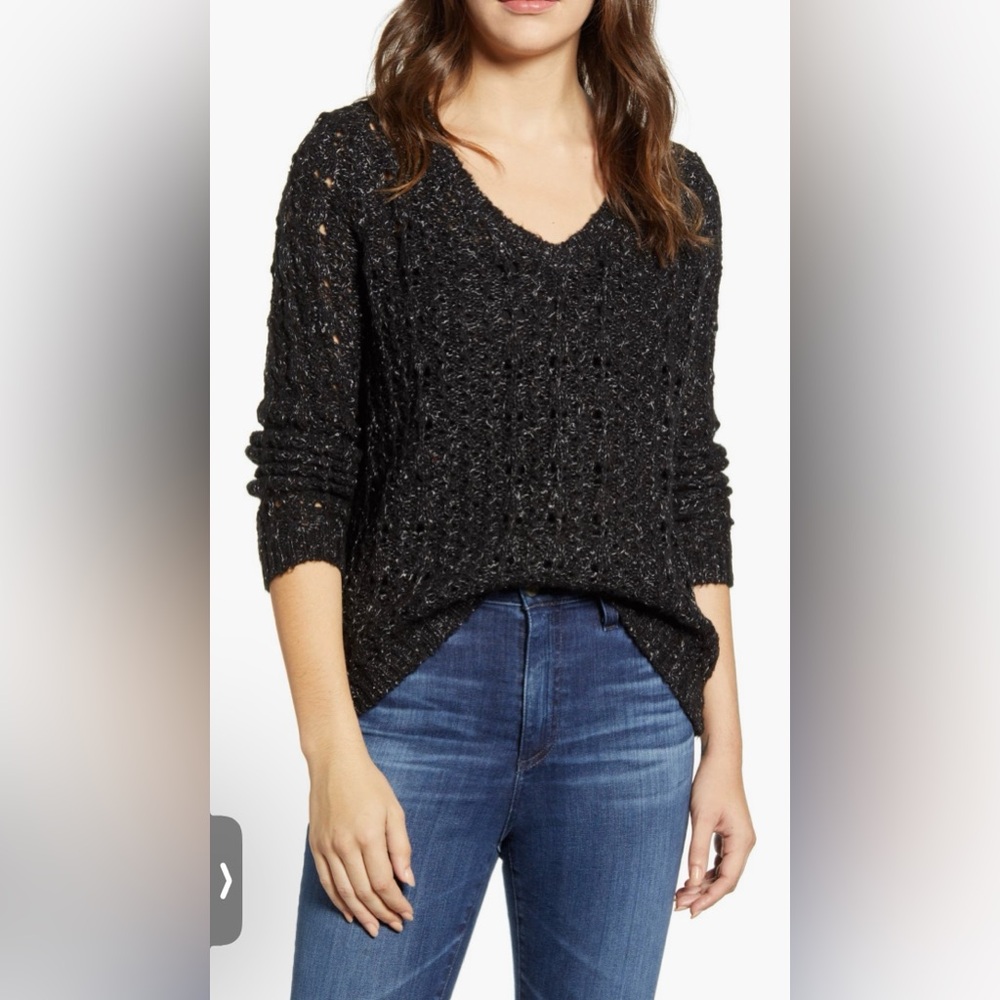 Carlson Brushed V neck sweater Black and white Specks Knitted NWOT